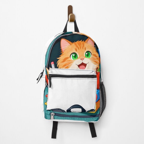 Item preview, Cute Ginger Cat Climbing Out of a School Backpack Filled with Supplies and a Red Apple designed and sold by OksArtStudio.