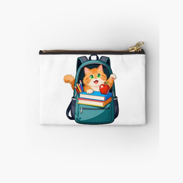 Item preview, Cute Ginger Cat Climbing Out of a School Backpack Filled with Supplies and a Red Apple designed and sold by OksArtStudio.