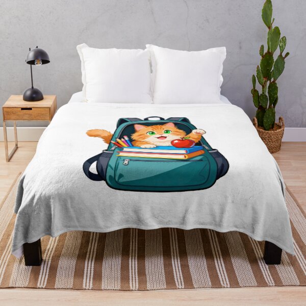 Item preview, Cute Ginger Cat Climbing Out of a School Backpack Filled with Supplies and a Red Apple designed and sold by OksArtStudio.