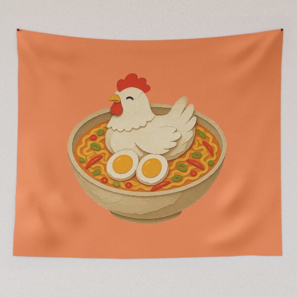 Item preview, Cute Chicken Ramen | Kawaii Noodle Bowl with Egg | Funny Food Illustration designed and sold by Eathusiast.