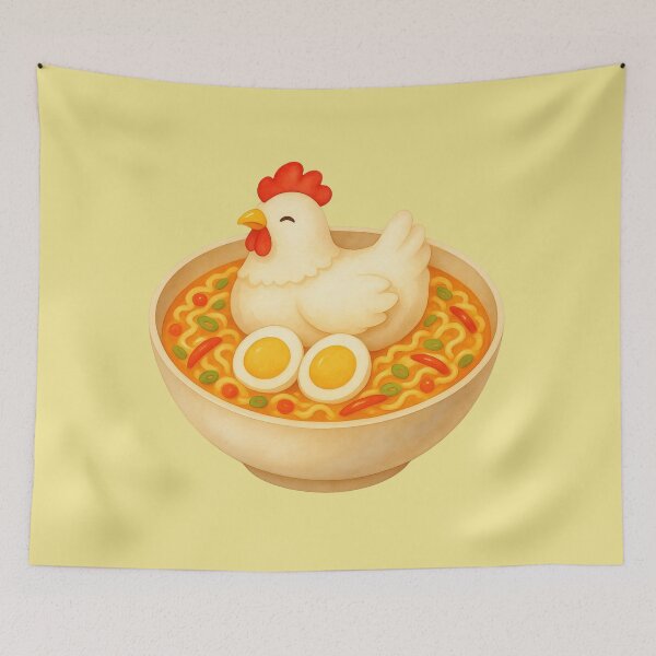 Item preview, Cute Chicken Ramen | Kawaii Noodle Bowl with Egg | Funny Food Illustration designed and sold by Eathusiast.