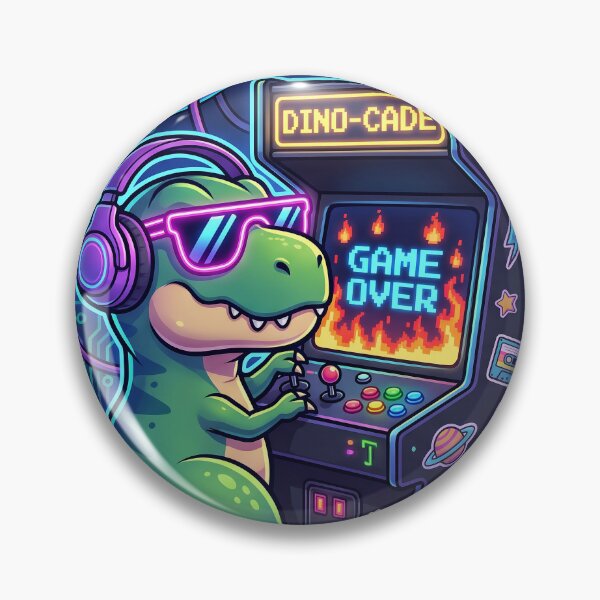 Item preview, Retro T-Rex Arcade Gamer - Cyber Dino Game Over Sticker designed and sold by KoemeLAB.