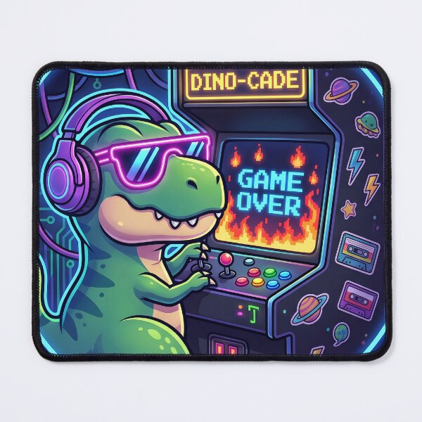 Item preview, Retro T-Rex Arcade Gamer - Cyber Dino Game Over Sticker designed and sold by KoemeLAB.