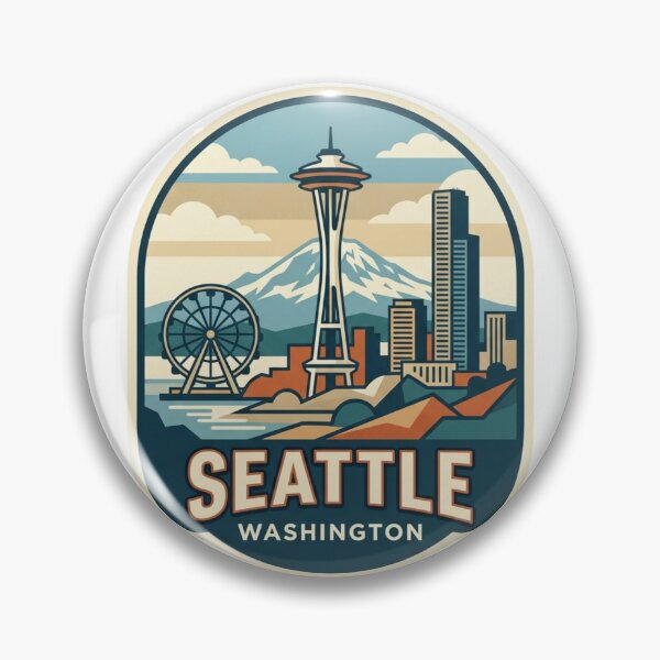 Item preview, Seattle Washington Skyline Retro Travel Badge - PNW City Souvenir designed and sold by raedattia.