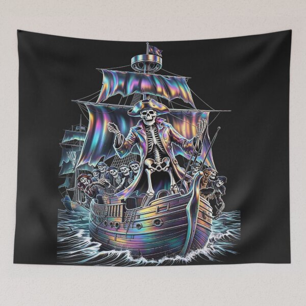 Item preview, Holographic Pirate Ship - Skeleton Captain with Rainbow Sails designed and sold by RAYBIL.