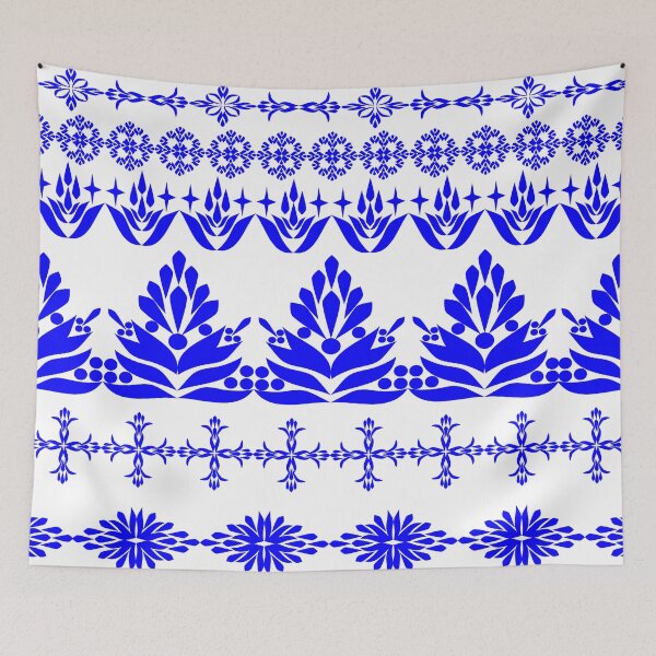 Item preview, Vintage Blue Floral Border Collection with Scandinavian Folk Art Geometric Ornament Vector designed and sold by Ei-Ei.