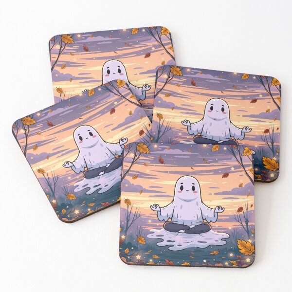 Item preview, Cozy Ghost Doing Yoga — Cute Halloween designed and sold by FrostyFrisby.