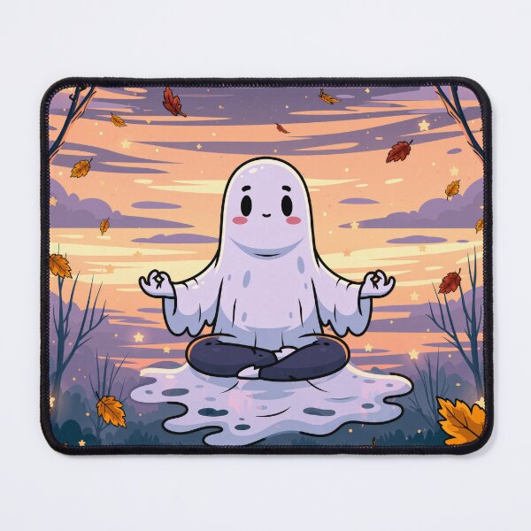 Item preview, Cozy Ghost Doing Yoga — Cute Halloween designed and sold by FrostyFrisby.