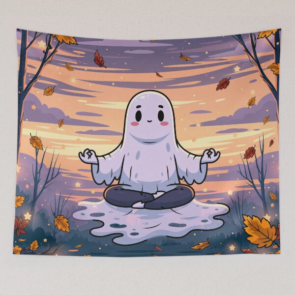 Item preview, Cozy Ghost Doing Yoga — Cute Halloween designed and sold by FrostyFrisby.