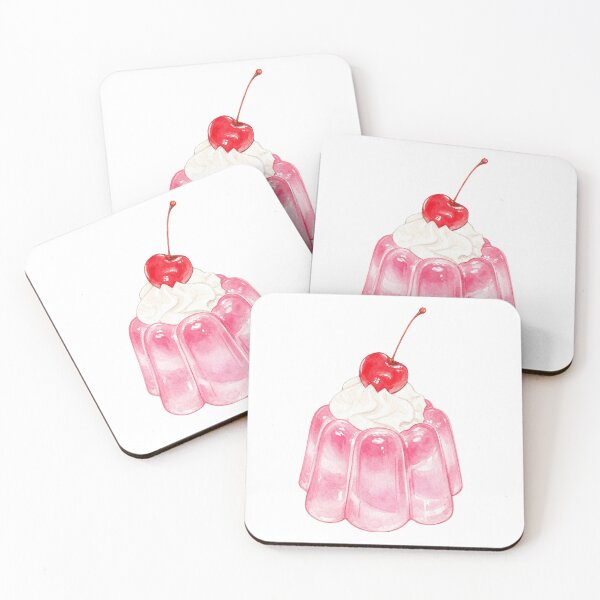 Item preview, Watercolor Pink Jelly Dessert with Cherry designed and sold by ArtisticAveni.