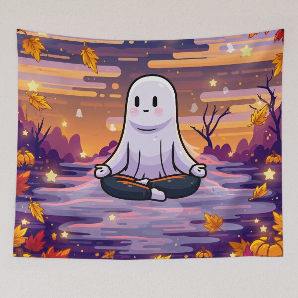 Item preview, Cozy Ghost Doing Yoga — Cute Halloween designed and sold by FrostyFrisby.