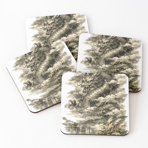 Item preview, Japanese dragon illustration, ink-brush style designed and sold by JpnArts-Sak981.