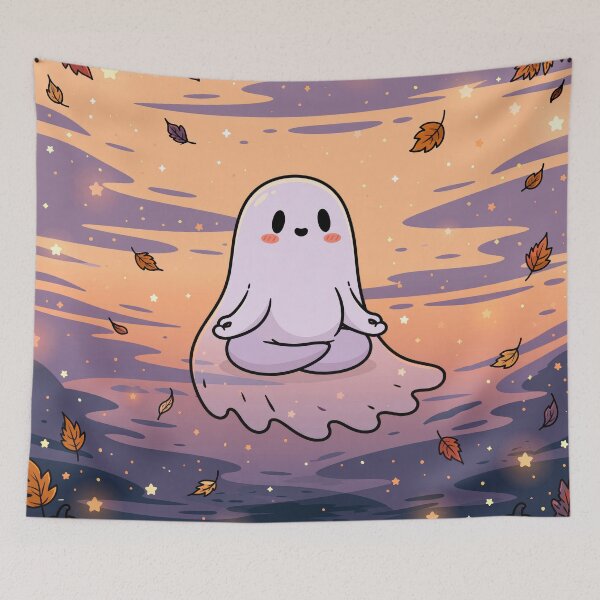 Item preview, Cozy Ghost Doing Yoga — Cute Halloween designed and sold by FrostyFrisby.