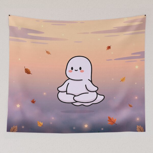 Item preview, Cozy Ghost Doing Yoga — Cute Halloween designed and sold by FrostyFrisby.