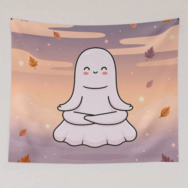 Item preview, Cozy Ghost Doing Yoga — Cute Halloween designed and sold by FrostyFrisby.
