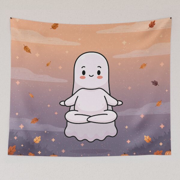 Item preview, Cozy Ghost Doing Yoga — Cute Halloween designed and sold by FrostyFrisby.