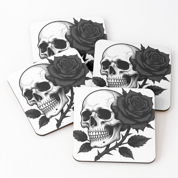 Item preview, Skull and Black Rose Tattoo Flash designed and sold by IllumeInk.