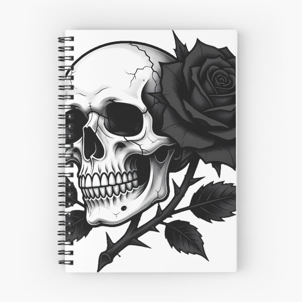Item preview, Skull and Black Rose Tattoo Flash designed and sold by IllumeInk.