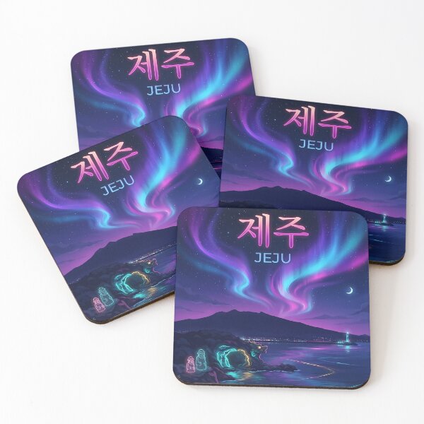 Item preview, Neon Jeju Nights: Hallasan & Dol Hareubang Dreamscape designed and sold by SOOstudio73.