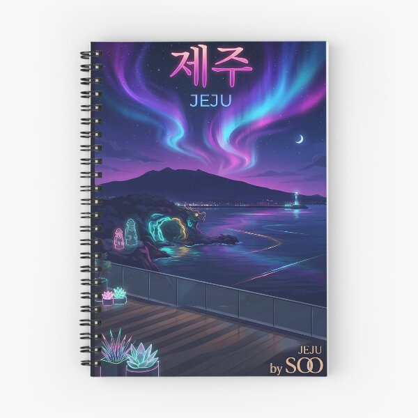 Item preview, Neon Jeju Nights: Hallasan & Dol Hareubang Dreamscape designed and sold by SOOstudio73.