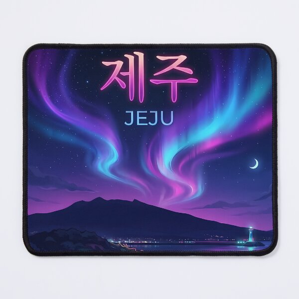 Item preview, Neon Jeju Nights: Hallasan & Dol Hareubang Dreamscape designed and sold by SOOstudio73.