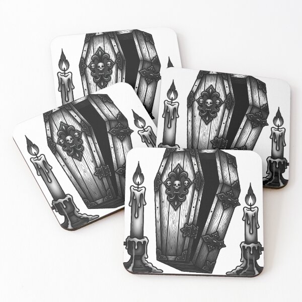 Item preview, Coffin with Candles Tattoo Flash designed and sold by IllumeInk.