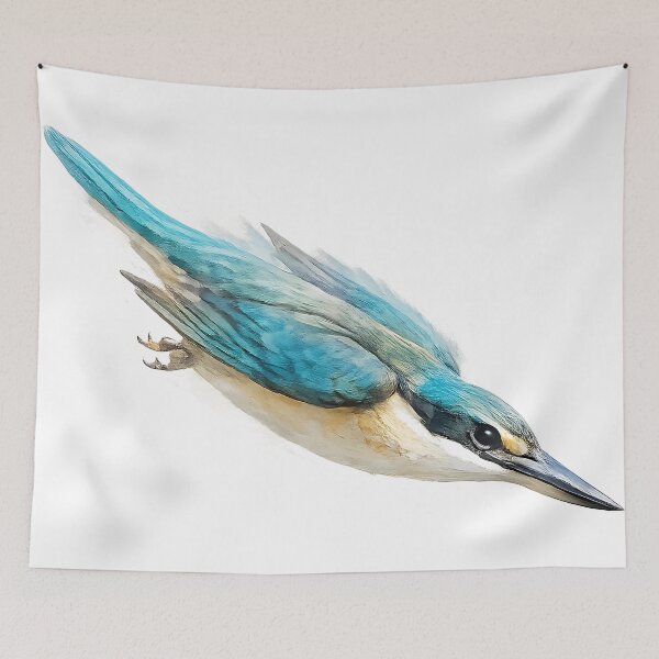 Item preview, Sacred Kingfisher in Flight — Watercolour Illustration designed and sold by Jaruart.