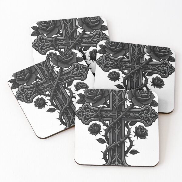 Item preview, Cross with Climbing Roses Tattoo Flash designed and sold by IllumeInk.