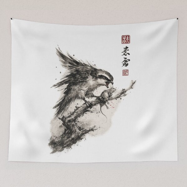 Item preview, Alcaudón japonés Sumi-e | Arte tradicional de la fauna con tinta aguada | Diseño minimalista zen de la naturaleza designed and sold by CosmoMerchStore.