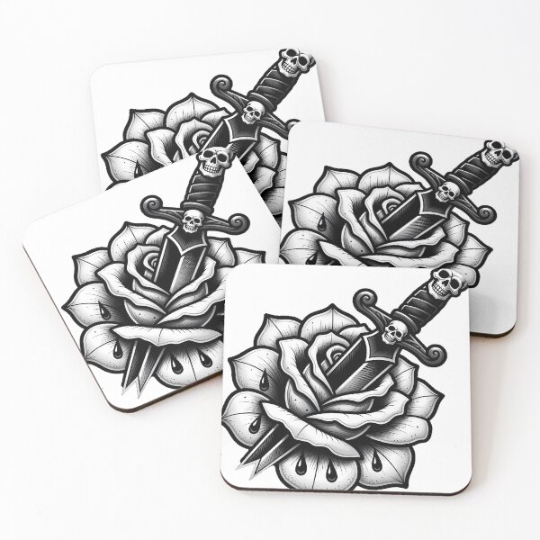 Item preview, Dagger Through Rose Tattoo Flash designed and sold by IllumeInk.