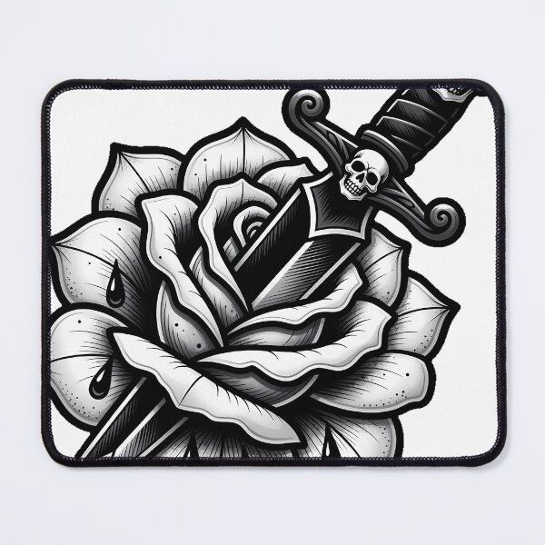 Item preview, Dagger Through Rose Tattoo Flash designed and sold by IllumeInk.