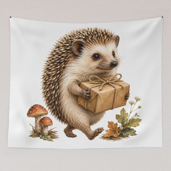 Item preview, Forest Parcel Hedgehog Woodland Delivery Art designed and sold by Mosslume Studio.