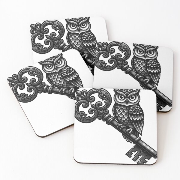 Item preview, Owl with Skeleton Key Tattoo Flash designed and sold by IllumeInk.