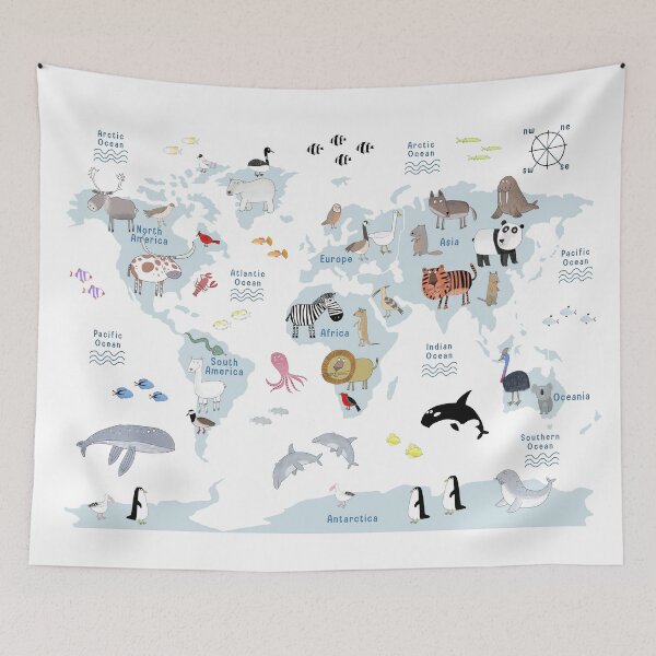 Item preview, Oceanic Blue: Illustrated Map of the World designed and sold by Carla Daly.
