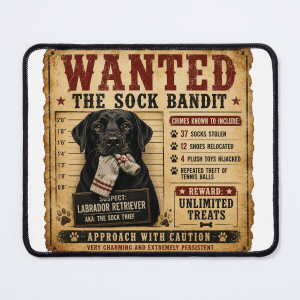 Item preview, Wanted | The Sock Bandit | Funny Labrador Retriever T-Shirt designed and sold by Goodthingstree.