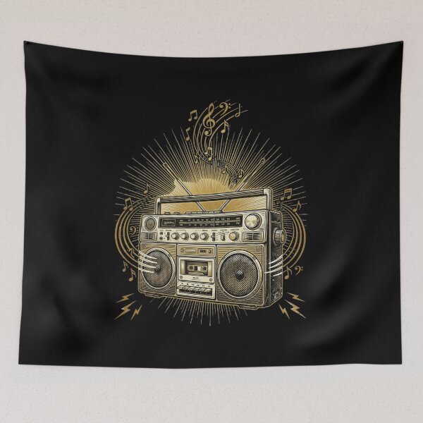 Item preview, Retro Boombox Musical Notes Graphic Tee T-Shirt | Vintage Music Lover 80s 90s Graphic Gift designed and sold by Trendably.