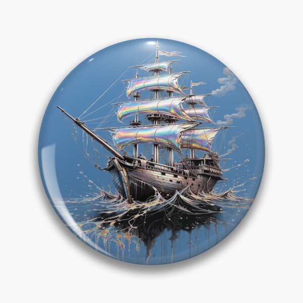 Item preview, Holographic Ship with Rainbow Sails - Chrome Ship and Abstract Waves designed and sold by RAYBIL.