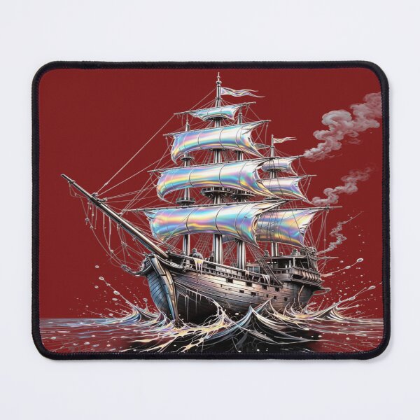 Item preview, Holographic Ship with Rainbow Sails - Chrome Ship and Abstract Waves designed and sold by RAYBIL.