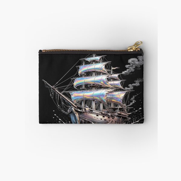 Item preview, Holographic Ship with Rainbow Sails - Chrome Ship and Abstract Waves designed and sold by RAYBIL.