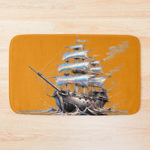 Item preview, Holographic Ship with Rainbow Sails - Chrome Ship and Abstract Waves designed and sold by RAYBIL.