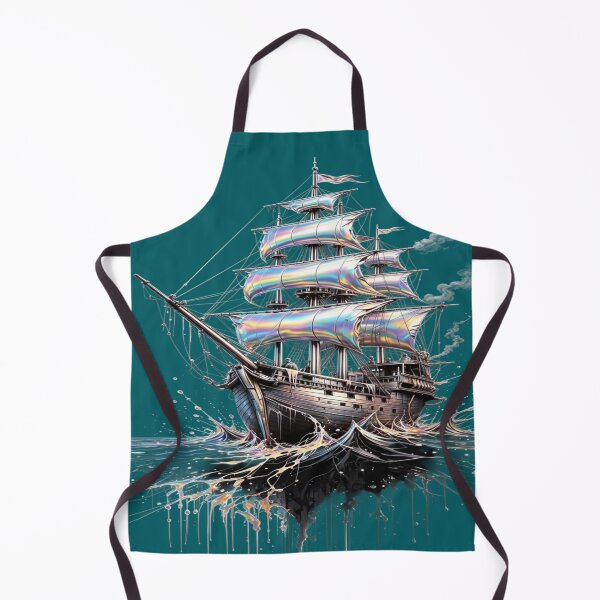 Item preview, Holographic Ship with Rainbow Sails - Chrome Ship and Abstract Waves designed and sold by RAYBIL.