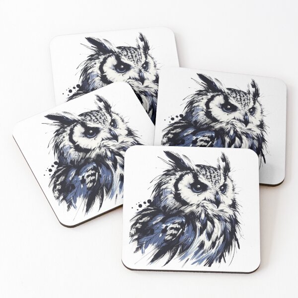 Item preview, Owl Illustration, Black White Owl Art Print, Contemporary Wildlife Ink Painting designed and sold by gkhanco.