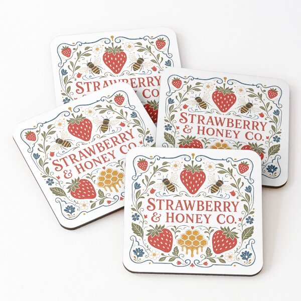 Artikelvorschau, Strawberry & Honey Co. | Folk Art Strawberry | Cottagecore Bee Garden Aesthetic entworfen und verkauft von Fernhaven.