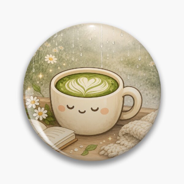 Item preview, Cozy Matcha Latte on a Rainy Day designed and sold by EatPrayLive.