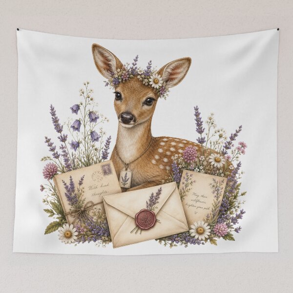 Item preview, Wildflower Correspondence Deer with Botanical Letters designed and sold by Mosslume Studio.