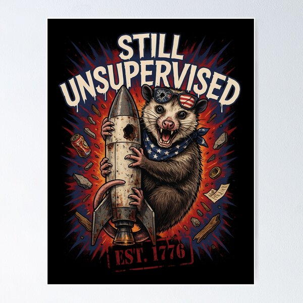 Item preview, Still Unsupervised Trash Possum Rocket Patriotic Tee v3 designed and sold by DarylWelsh2024.