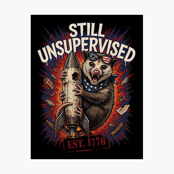 Item preview, Still Unsupervised Trash Possum Rocket Patriotic Tee v3 designed and sold by DarylWelsh2024.