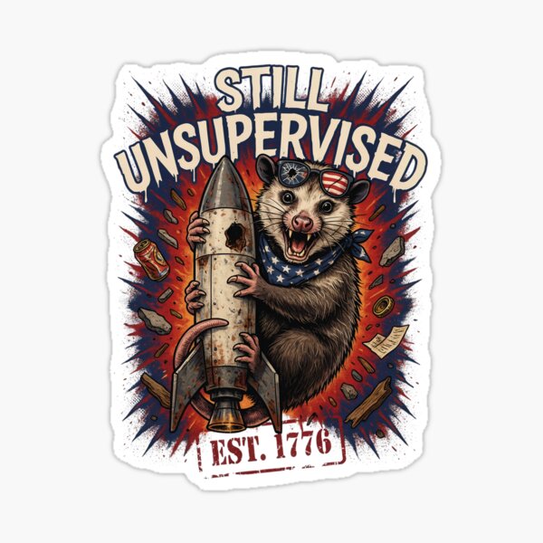 Item preview, Still Unsupervised Trash Possum Rocket Patriotic Tee v3 designed and sold by DarylWelsh2024.