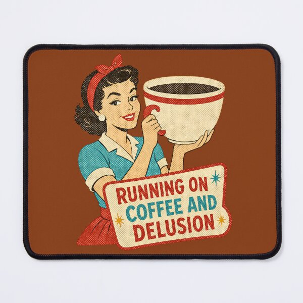 Item preview, Running on Coffee and Delusion | Funny Retro Coffee Lover Vintage Pin Up Design designed and sold by Fernhaven.