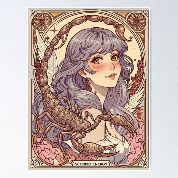 Item preview, Scorpio Energy Anime Goddess | Mystic Zodiac Astrology Art Print designed and sold by RSDigitalPrintDesign.